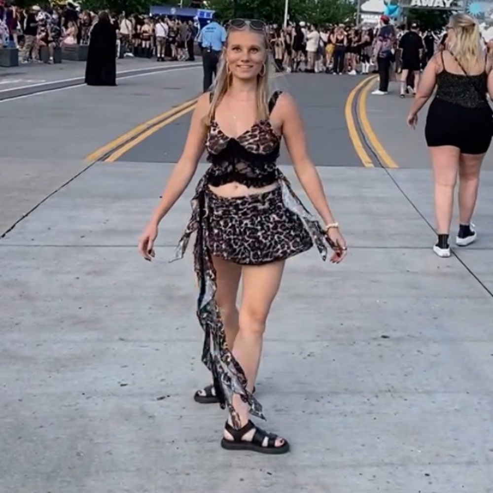 iHeartRaves Leopard Lace Tie Top & Skirt